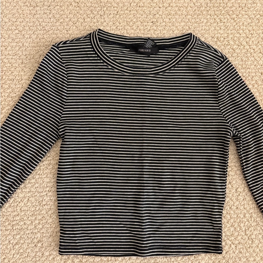 Forever 21 Monochrome Striped Long Sleeve Top